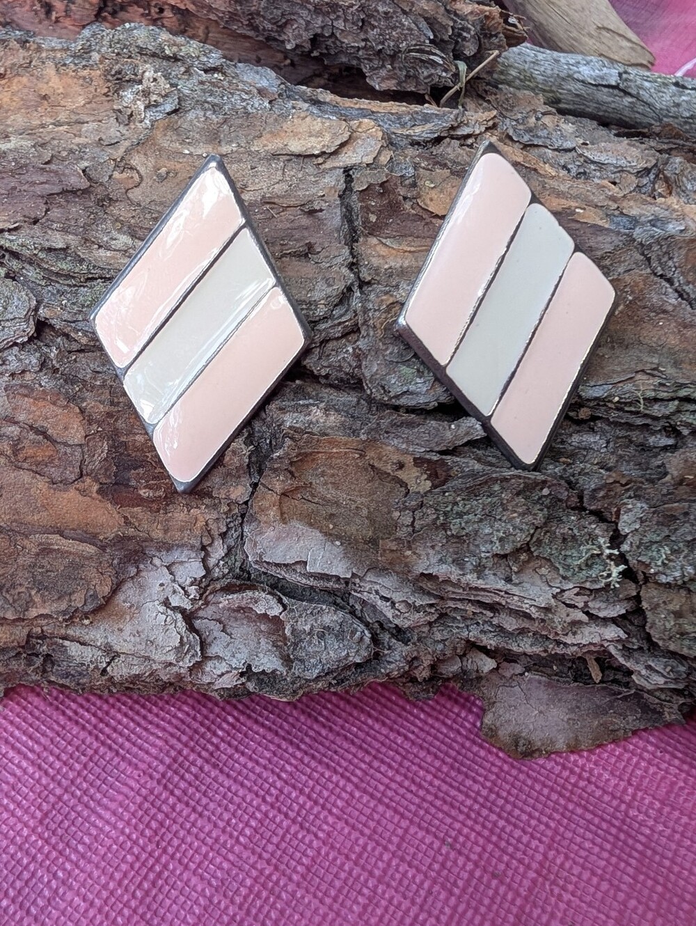“Vintage-inspired geometric enamel studs with fine metal framing lightweight